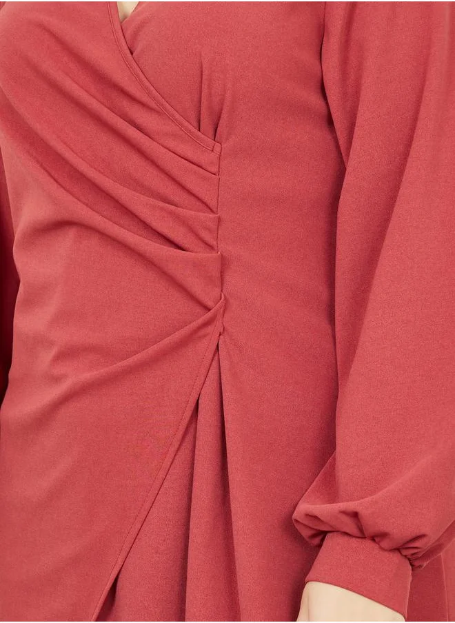 Styli Plus Pleated Collared A-line Midi Dress