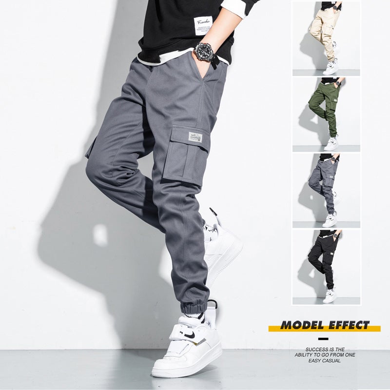 Mens Pure Cotton Washed Cloth Workwear Casual Nine-point Pants Multi-bag Spring Autumn Wear Thin Plus Size Foreign Trade Cross-Border Grey  - Image 1