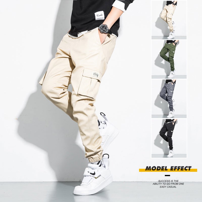 Mens Pure Cotton Washed Cloth Workwear Casual Nine-point Pants Multi-bag Spring Autumn Wear Thin Plus Size Foreign Trade Cross-Border Grey  - Image 2