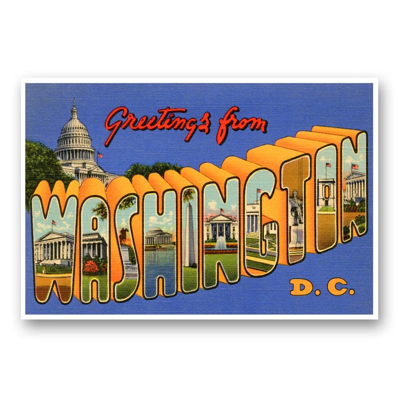 Postcard Fair GREETINGS FROM WASHINGTON, DC vintage reprint postcard set of 20 identical postcards. Large letter Washington, D.C. city name post card pack (ca. 1930's-1940's). Made in USA. - Image 4