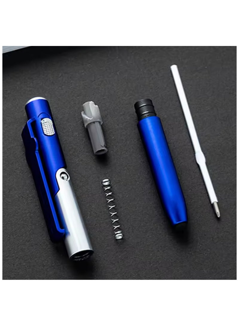 Multi-function Pen, 4-in-1 Pen, Multi-purpose Pen, a Pen with a Smart Device Stylus with a Mobile Stand with LED Light, Multi-task Pen, a Pen with a Smart and Unique Design, Black Ink Color, Shape-shifting and Customizable Pen, a Pen that Contracts and Changes Shape According to Preference, Smart, Rare, and Unique Design Pen, a Pen with Multiple Functions and Uses such as Writing, Touching, Illuminating, and Mobile Stand - Black Ink Color and Blue Exterior Pen Color
