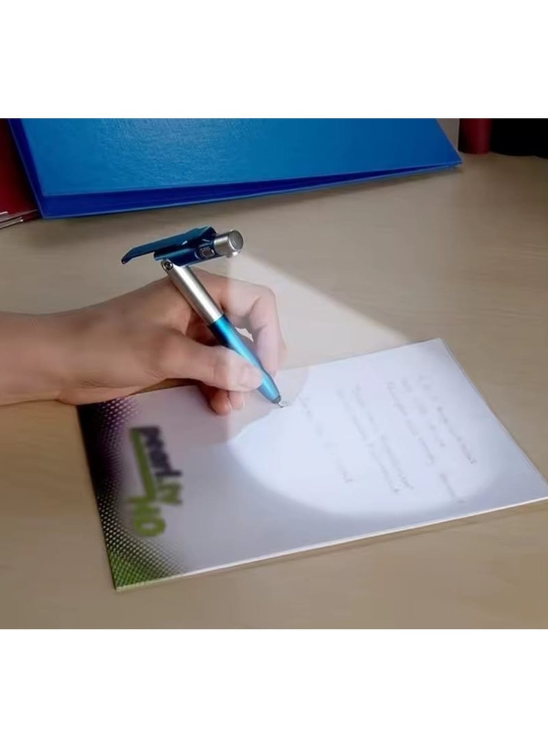 Multi-function Pen, 4-in-1 Pen, Multi-purpose Pen, a Pen with a Smart Device Stylus with a Mobile Stand with LED Light, Multi-task Pen, a Pen with a Smart and Unique Design, Black Ink Color, Shape-shifting and Customizable Pen, a Pen that Contracts and Changes Shape According to Preference, Smart, Rare, and Unique Design Pen, a Pen with Multiple Functions and Uses such as Writing, Touching, Illuminating, and Mobile Stand - Black Ink Color and Blue Exterior Pen Color