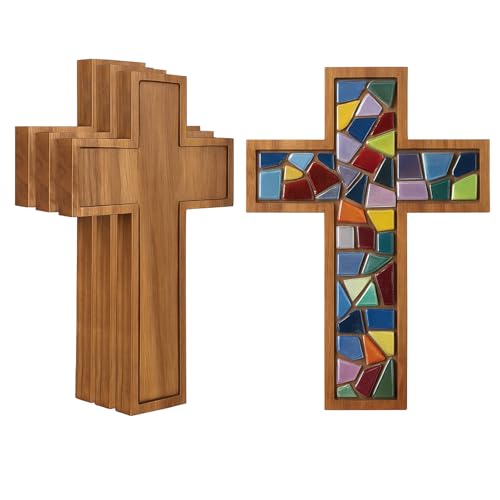 Colingmill 4 Pcs Acacia Wood Crosses for Crafts 9 x 12 Unfinished Wooden Cross for Church Baptism Sunday Party School Crafts DIY Home Room Wall Decoration - Image 1