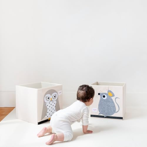 3 Sprouts Cube Storage Box - Organizer Container For Kids & Toddlers, Owl - Image 3