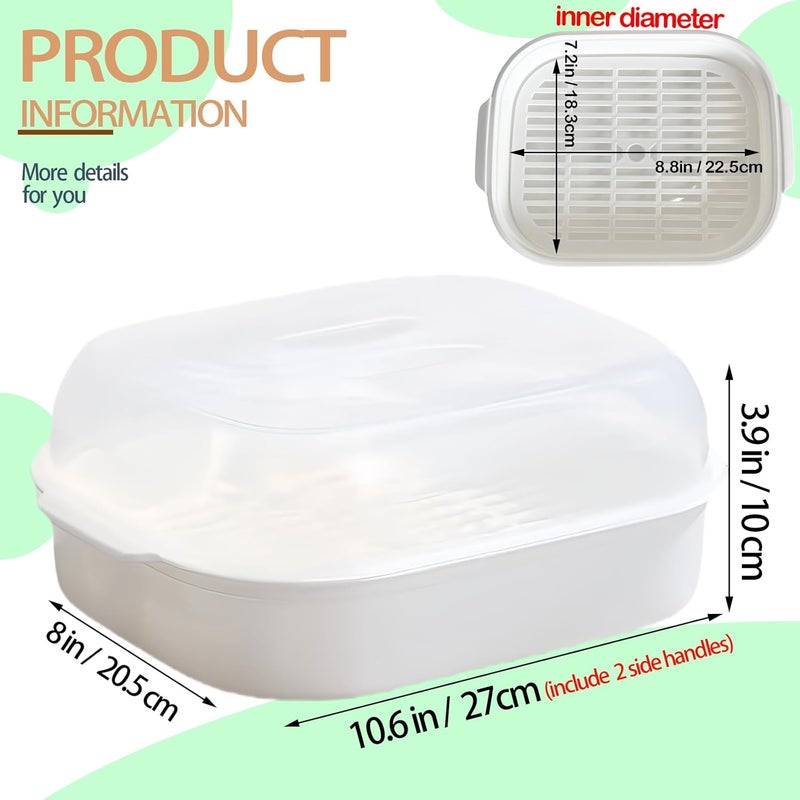 Bigwinyep Microwave Steamer for Vegetables, Plastic Microwave Vegetable Steamer with Lid for Vegetables Prep Seafood Fish Cooking, White-Rectangle, 10.6Inch - Image 2