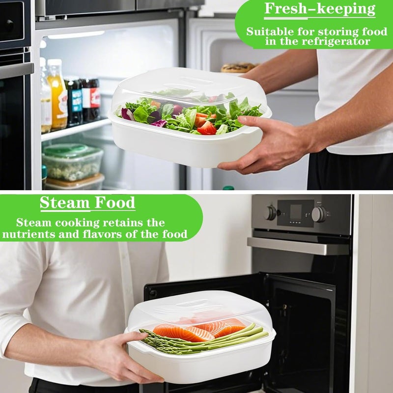 Bigwinyep Microwave Steamer for Vegetables, Plastic Microwave Vegetable Steamer with Lid for Vegetables Prep Seafood Fish Cooking, White-Rectangle, 10.6Inch - Image 5