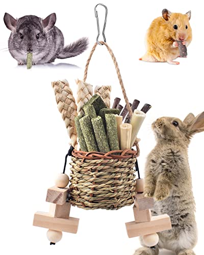 Bissap Rabbit Chew Toys Natural Seagrass Hanging Basket Chews Water Plant Woven Bunny Chewing Treats for Guinea Pigs Chinchillas Hamsters Rats and Other Small Pets Teeth Grinding Toy - Image 1