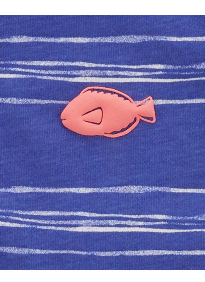carter's Carter's 2-Piece Striped & Fish Graphic Henley T-Shirt & Shorts Set -Blue & Coral  - Image 2
