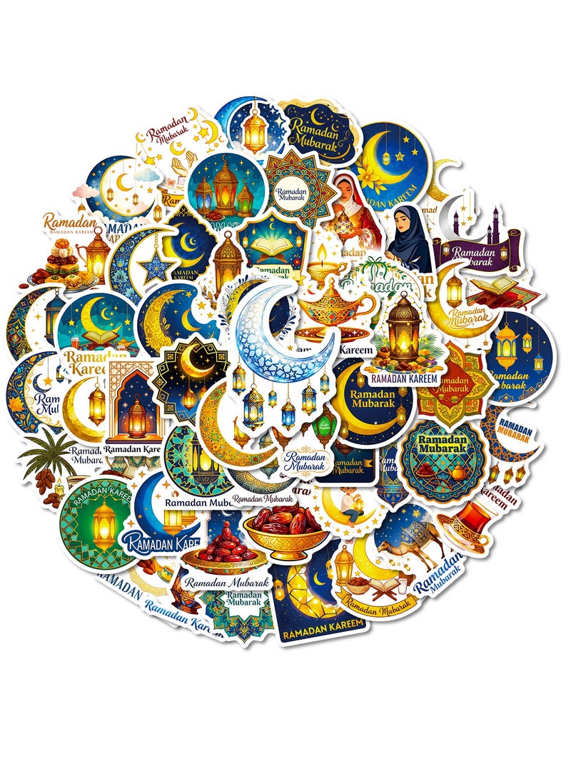 maffick Ramadan Kareem Sticker Set - 4 Packs Islamic Eid Mubarak & Ramadan Decorations | Arabic Calligraphy, Moon, Lanterns, Mosques | Waterproof Vinyl for Party Favors, Gifts, DIY Crafts - Image 3