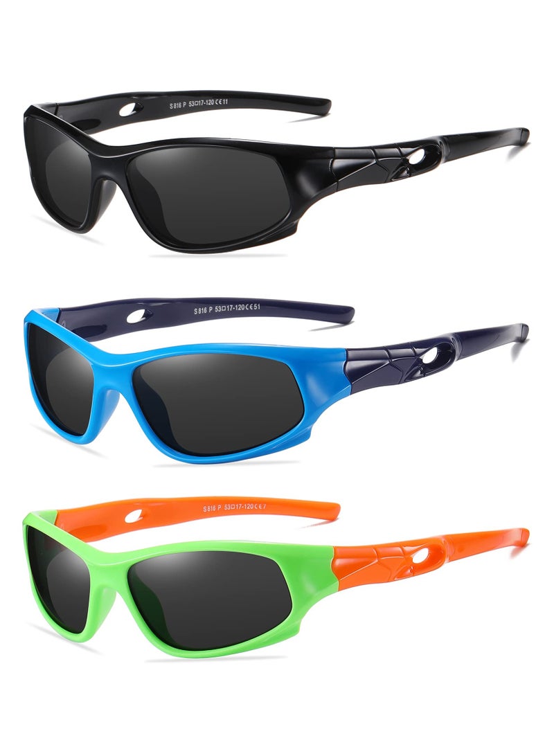 نظارات شمسية متينة وم polarized للأطفال، عبوة 3 نظارات رياضية غير قابلة للكسر للأولاد والبنات، مثالية للفئات العمرية من 3 إلى 10 سنوات، رائعة للمغامرات في الهواء الطلق - Image 1