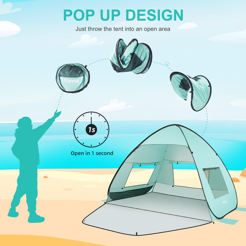 TOBTOS UPF 50+ Easy Pop Up Beach Tent 3-4 Person Sun Shelter Instant Automatic Beach Shade, Portable Sunshade with Extendable Floor (Mint Green) - Image 5