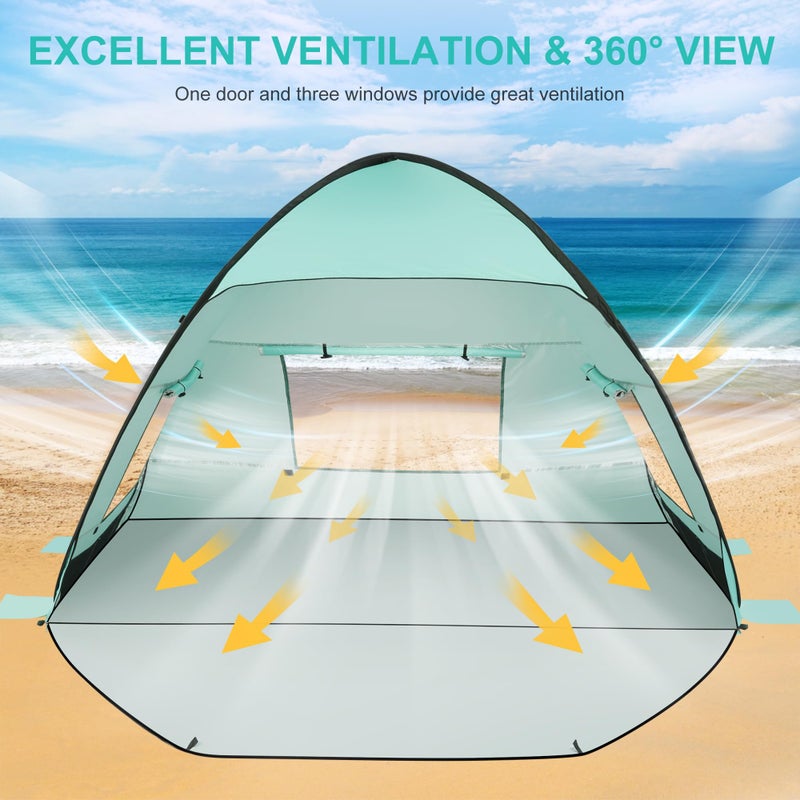 TOBTOS UPF 50+ Easy Pop Up Beach Tent 3-4 Person Sun Shelter Instant Automatic Beach Shade, Portable Sunshade with Extendable Floor (Mint Green) - Image 3