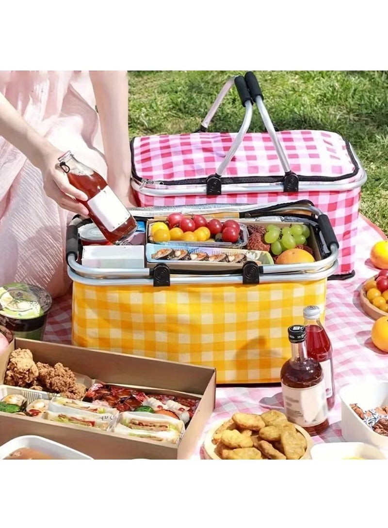 Arabest Insulated Picnic Basket Cooler Bag with Leak-Proof Liner, 26L Large Capacity for 12 Adults, Picnic Basket with Sturdy Handles for Outdoor Activities, Travel, Beach, Camping (Yellow) - Image 4