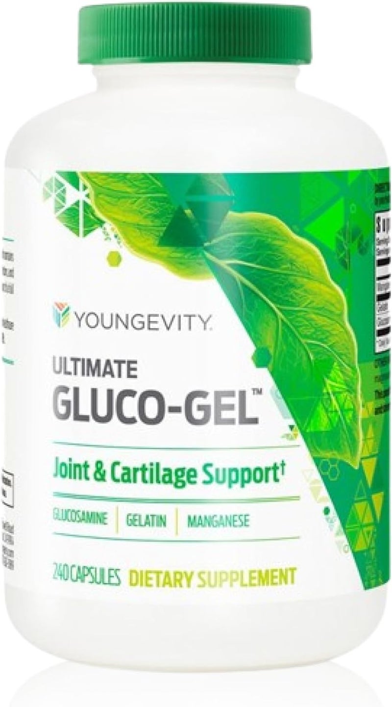 Youngevity Ultimate GlucoGel for Joints Tendons Bones  Cartilage  Contains Glucosamine Gelatin  Manganese  240 Capsules  1 Bottle - Image 1