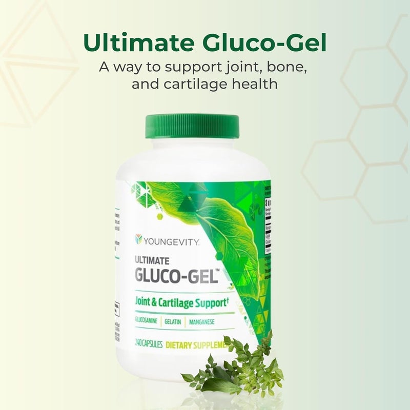 Youngevity Ultimate GlucoGel for Joints Tendons Bones  Cartilage  Contains Glucosamine Gelatin  Manganese  240 Capsules  1 Bottle - Image 2