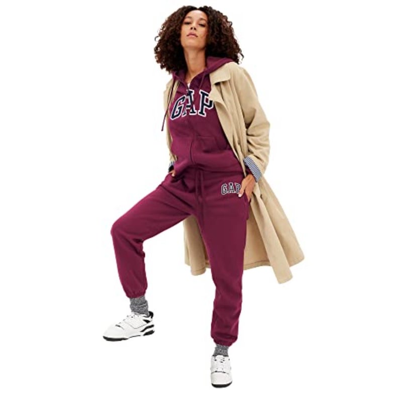 GAP womens V-gap Heritage Jogger Sweatpants for casual wear, cotton blend fabric, black color, relaxed fit and ribbed cuffs - Image 1