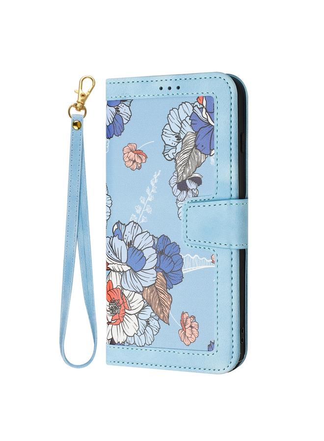 S-TOP Case For Samsung Galaxy S22 5G Floral Pattern Leather Phone Case with Lanyard - Image 2