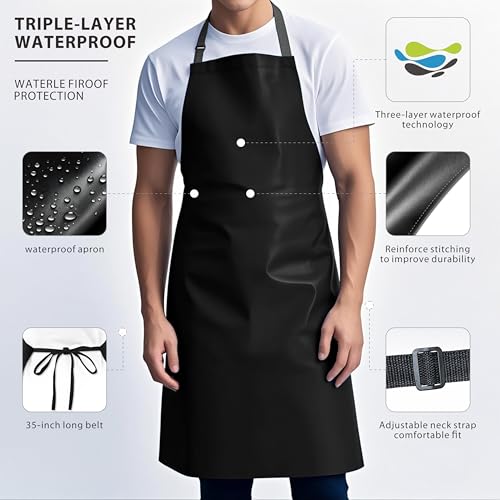 GoldPig 1 Pack Heavy Duty Lightweight Waterproof Rubber Vinyl Aprons, Chemical Resistant Adjustable Bib Extra Long 40" Industrial Work Apron for Grilling Dishwashing Lab Butcher Kitchen - Image 3