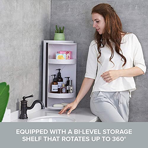 Matiko 360 Rotating Corner Shelves,3 Tier Storage Cabinet Towel Holder Rack, Corner Cabinets With Doors And Shelves For Bathroom Bathtub Toilet Table (Color : White, Plastic,Plastic) - Image 4
