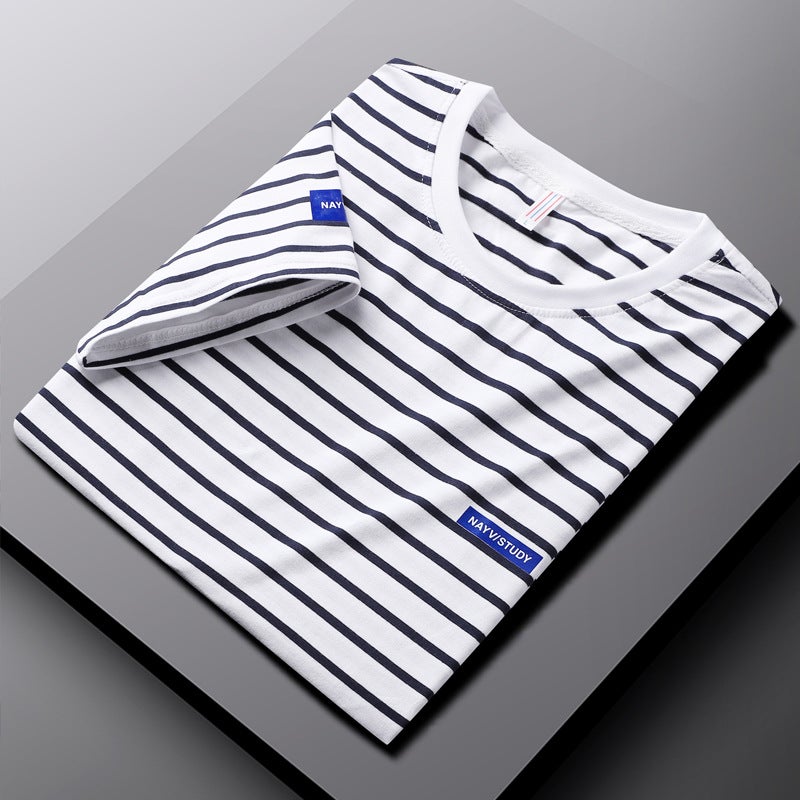 Short-sleeved T-shirt Men's Fashion Classic Striped 2022 New Arrival Men's Spring and Summer Casual Top Korean Style Sea Soul Shirt - Image 4