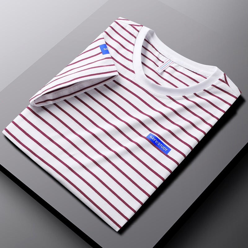 Short-sleeved T-shirt Men's Fashion Classic Striped 2022 New Arrival Men's Spring and Summer Casual Top Korean Style Sea Soul Shirt - Image 3