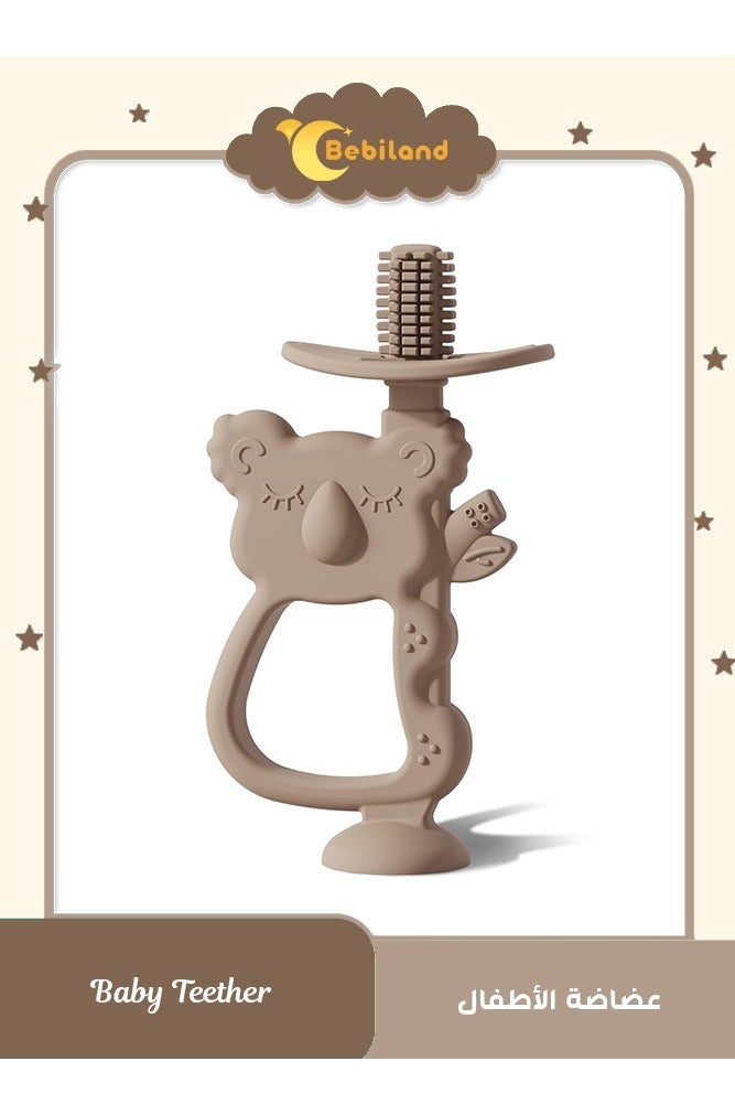 Bebiland Koala Shape Teething Toy, Safe Easy to Hold BPA Free Silicone Teethers, 360° Baby Toothbrush with Suction Base, Teether Toys Best for Baby 6-12 Months (Brown) - Image 1