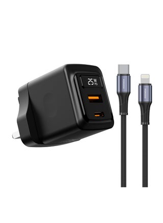 Black - Black - 25W Dual Port Wall Charger with Lightning Cable