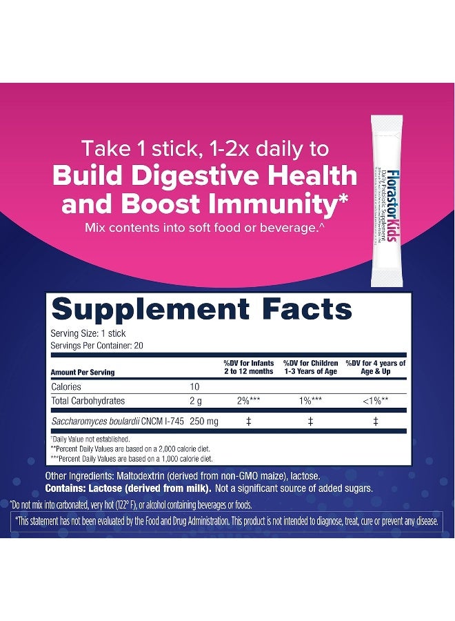 Florastor Kids Dual Action Probiotic Supplement, Strengthens Kids' Digestive & Immune Health, 20 Easy-To Mix Powder Sticks, Packaging May Vary - Image 3