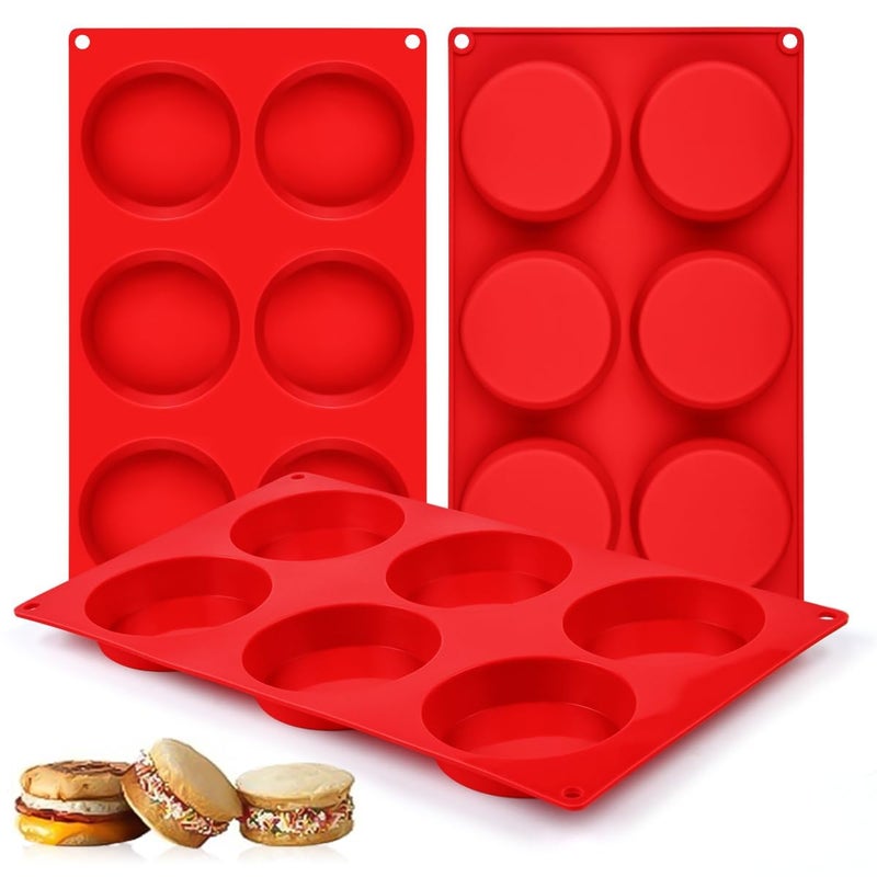 CAKETIME Muffin Top Pan, Silicone Egg Molds for Breakfast Sandwiches 3 Inch Round Silicone Baking Molds for Baking English Muffins, Whoopie Pies, Corn Bread, Egg Bites, Tarts 3 Pack - Image 1