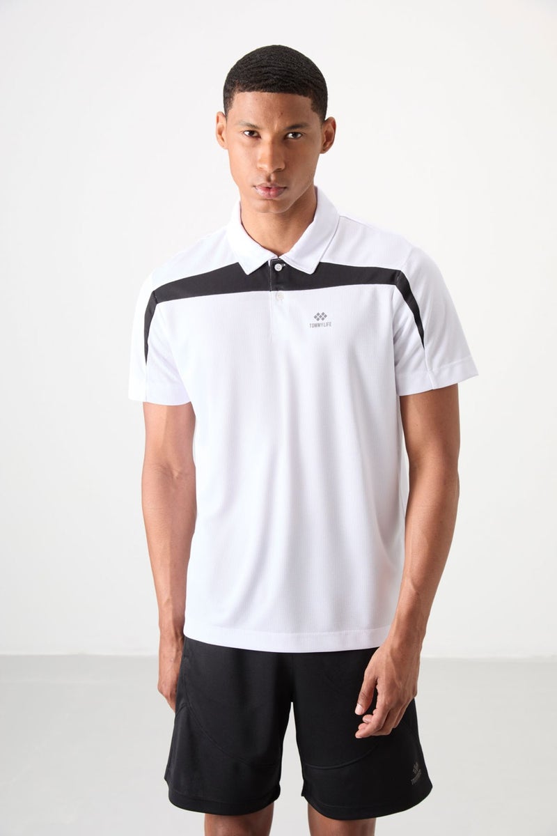 Tommy Life White Polyester Breathable Textured Thin Flexible Standard Fit Polo Collar Men's Performance T-Shirt - 88392  - Image 3
