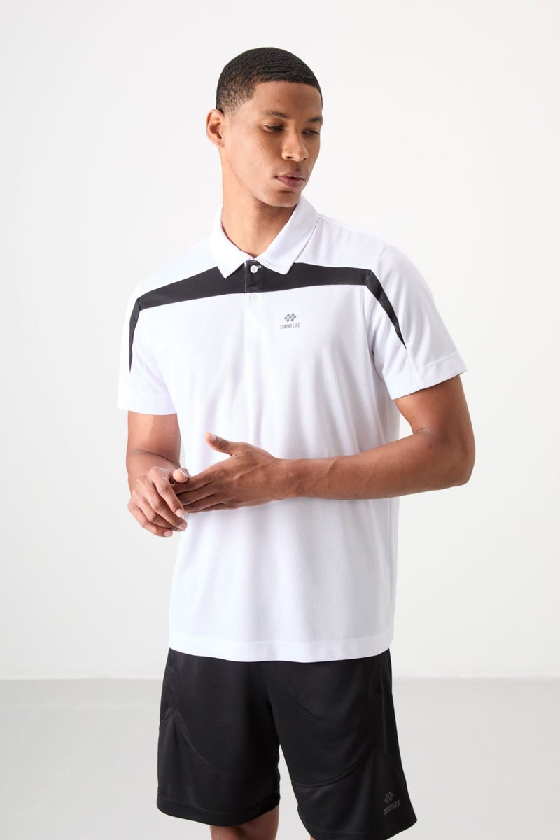 Tommy Life White Polyester Breathable Textured Thin Flexible Standard Fit Polo Collar Men's Performance T-Shirt - 88392  - Image 1