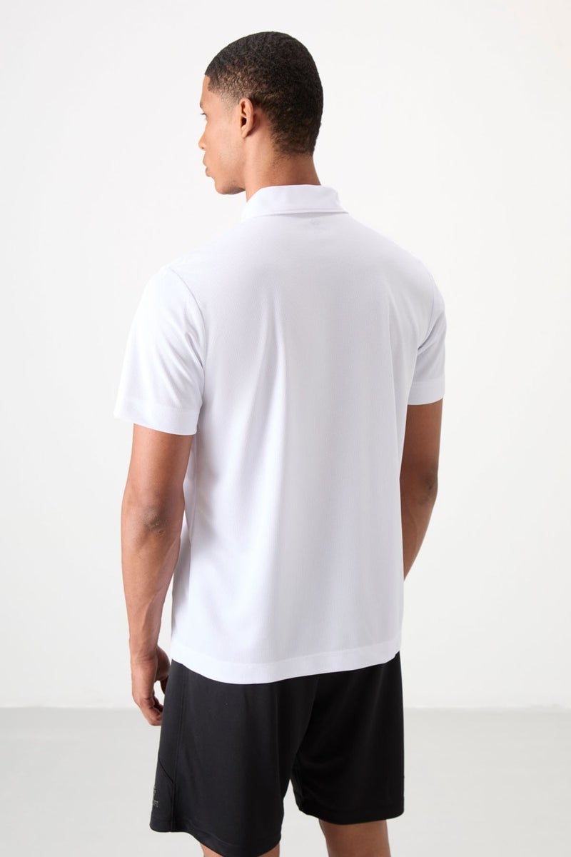 Tommy Life White Polyester Breathable Textured Thin Flexible Standard Fit Polo Collar Men's Performance T-Shirt - 88392  - Image 5