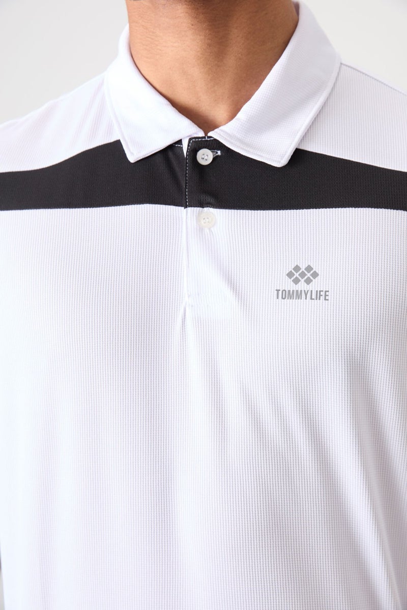 Tommy Life White Polyester Breathable Textured Thin Flexible Standard Fit Polo Collar Men's Performance T-Shirt - 88392  - Image 2