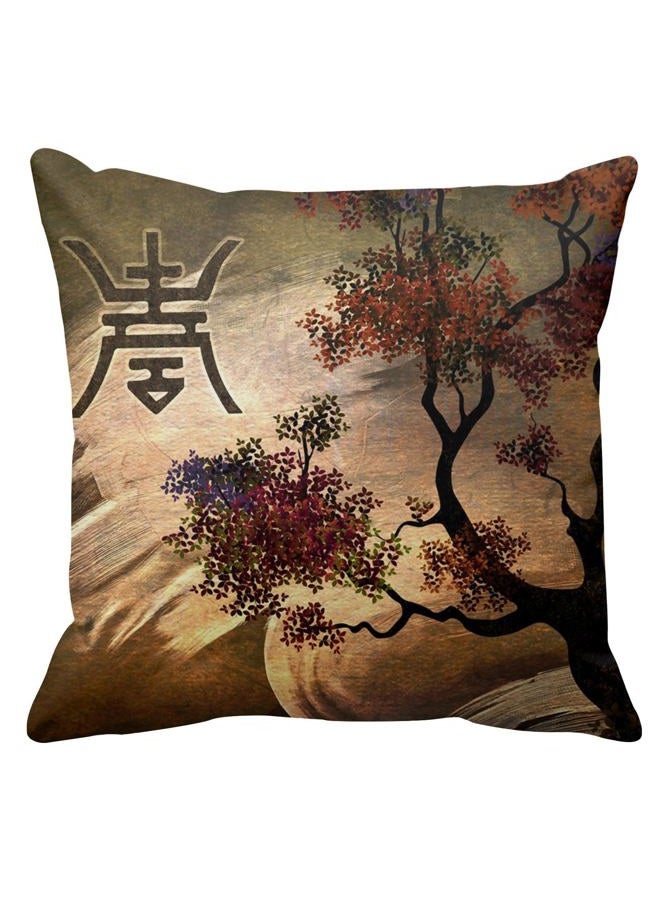 ArtSocket Set of 4 Throw Pillow Covers Japanese Zen Tree Eastern Nature Home Flowers Cherry Blossom Beige Cream Decorative Pillow Cases Home Decor Square 22x22 Inches Pillowcases - Image 2
