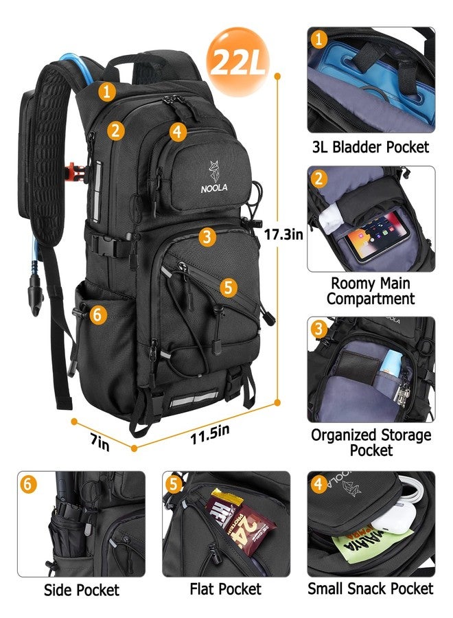 NOOLA Hydration Backpack with 3L Water Bladder - 22L Water Backpack for Hiking, Cycling, Running, Biking - Lightweight Hiking Pack Bag with Rain Cover, Phone Holder and Trekking Pole Holders, Black - Image 2