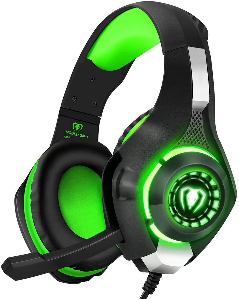 BlueFire Stereo Gaming Headset for PlayStation 4 PS4 PS5, Over-Ear Headphones with Mic and LED Lights for Xbox One, PC, Laptop(Green) - Image 1