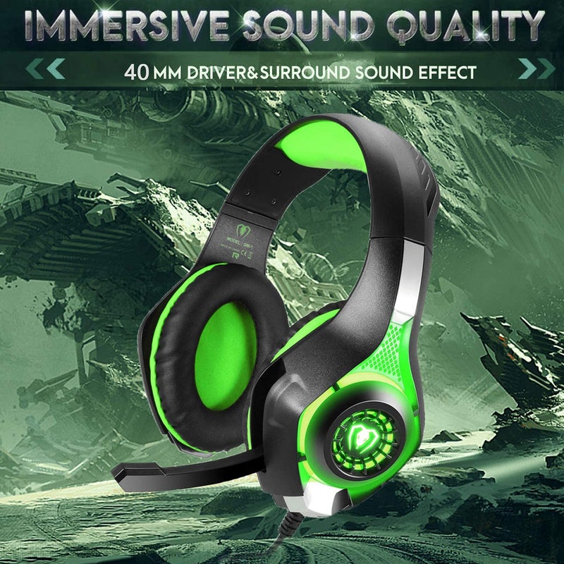 BlueFire Stereo Gaming Headset for PlayStation 4 PS4 PS5, Over-Ear Headphones with Mic and LED Lights for Xbox One, PC, Laptop(Green) - Image 2