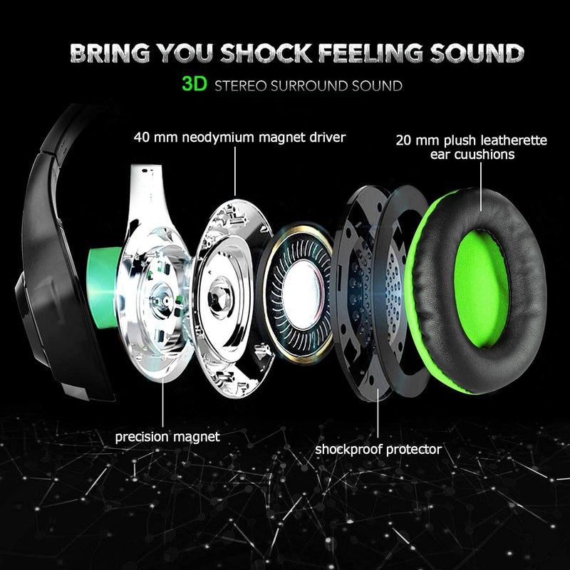 BlueFire Stereo Gaming Headset for PlayStation 4 PS4 PS5, Over-Ear Headphones with Mic and LED Lights for Xbox One, PC, Laptop(Green) - Image 4