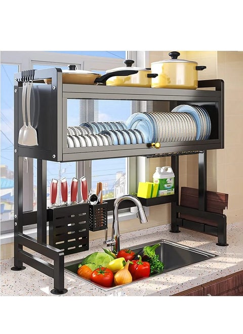 Dish Cabinet Rack Over Sink Drainer With Cover Stainless Steel Plate Drying Storage Kitchen Organizer