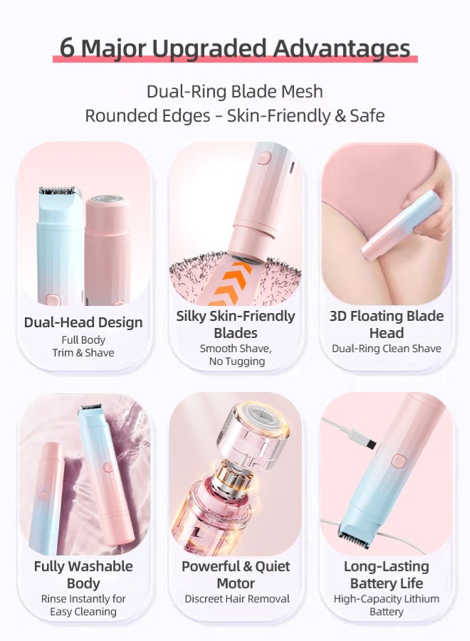 Zcheer 2-in-1 Portable Electric Hair Remover, Facial Hair Removal for Women, Portable Lady Hair Shaver, Rechargeable Painless Facial Hair Shaver with Dual Heads for Close & Trim Modes, Suitable for Lips, Nose, Chin, Face, Fingers, Arms, Legs, Underarms and Full Body Use - Image 2