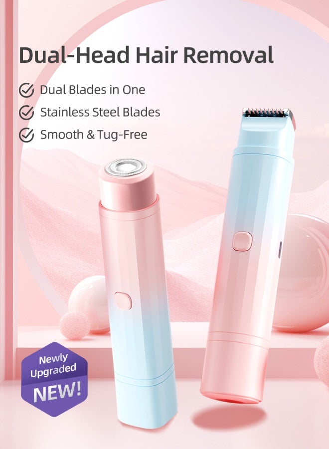 Zcheer 2-in-1 Portable Electric Hair Remover, Facial Hair Removal for Women, Portable Lady Hair Shaver, Rechargeable Painless Facial Hair Shaver with Dual Heads for Close & Trim Modes, Suitable for Lips, Nose, Chin, Face, Fingers, Arms, Legs, Underarms and Full Body Use - Image 1