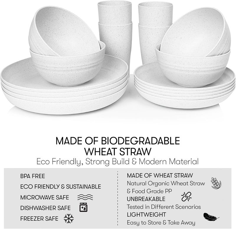 SWEVEN Wheat Straw Dinnerware Sets | Unbreakable Dinnerware Sets | Dishwasher Microwave Safe Dinnerware | Eco Friendly Non Breakable Dinnerware Sets | RV Outdoor Camping (White, Service for 4 (16 pcs)) - Image 4