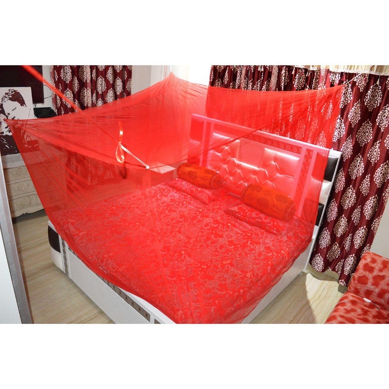 Creative Textile شبكة ناموسية معلقة من الأقمشة الإبداعية I مشارداني لسرير مزدوج I ستارة دائرية للغرفة I تبقي الحشرات والذباب بعيدًا - أحمر - Image 2