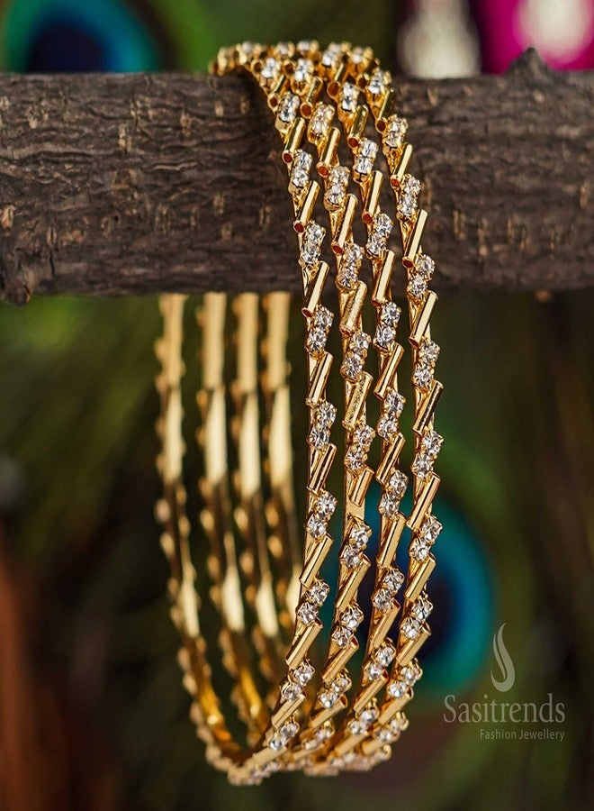 Sasitrends Copper One Gram Gold Plated Stone Bangles for Women and Girls - Set of 4 - Image 3