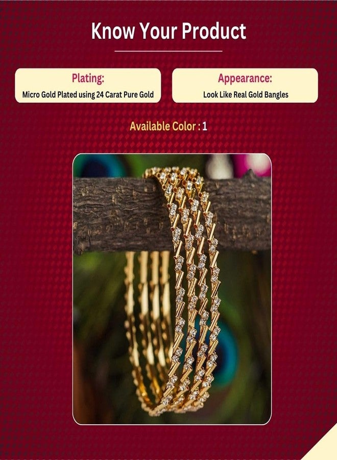 Sasitrends Copper One Gram Gold Plated Stone Bangles for Women and Girls - Set of 4 - Image 2