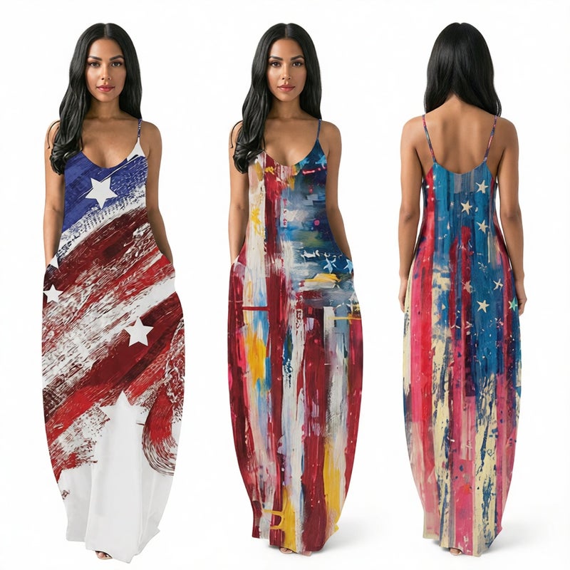 Women's Summer Beach Maxi Dress with Star Print