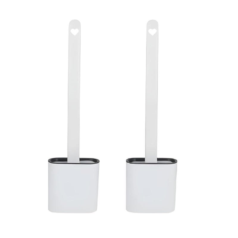 Zapsol Toilet Brush in Silicone Material with Hard Plastic Holder Comes with Slim Flex Brush Antidrip Set NoSlip Long Handle Soft Silicone Bristles Multicolor Pack of 2 - Image 1