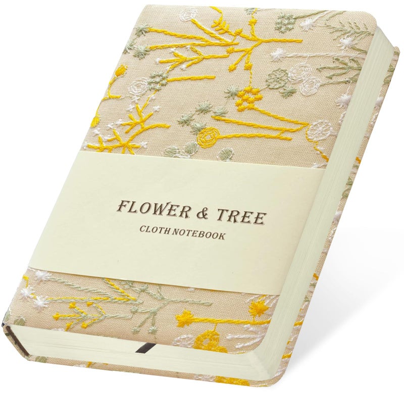ipoul Embroidered Pocket Notebook for Women, A6 Mini Cloth Journal, Hardcover, 264 Pages, 4x6 Small Lined Notebook & Sketchbook, Beautiful Diary, Little Notepad, Apricot Yellow. - Image 1