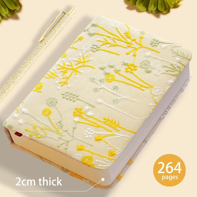 ipoul Embroidered Pocket Notebook for Women, A6 Mini Cloth Journal, Hardcover, 264 Pages, 4x6 Small Lined Notebook & Sketchbook, Beautiful Diary, Little Notepad, Apricot Yellow. - Image 4