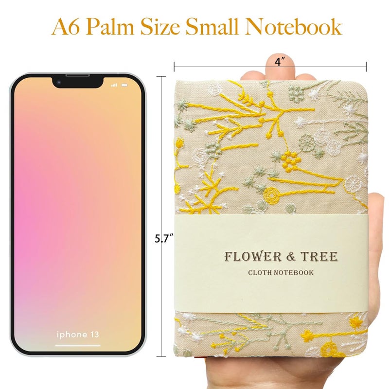 ipoul Embroidered Pocket Notebook for Women, A6 Mini Cloth Journal, Hardcover, 264 Pages, 4x6 Small Lined Notebook & Sketchbook, Beautiful Diary, Little Notepad, Apricot Yellow. - Image 3